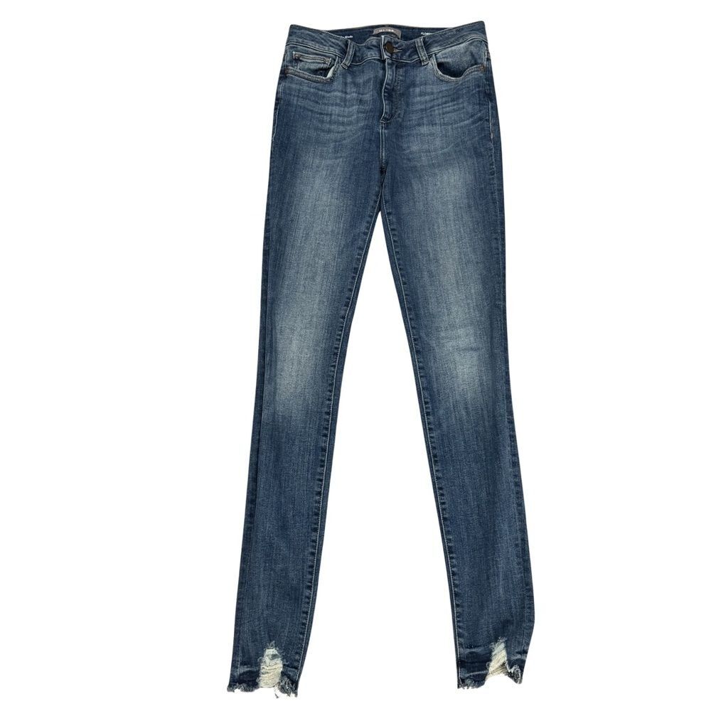 DL1961 Florence Ankle Skinny Jeans 27 Distressed Hem Medium Wash Stretch Denim